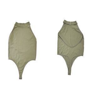 Cotton Candy Women’s Open Back Halter Army Green Sleeveless Ribbed Bodysuit M/L